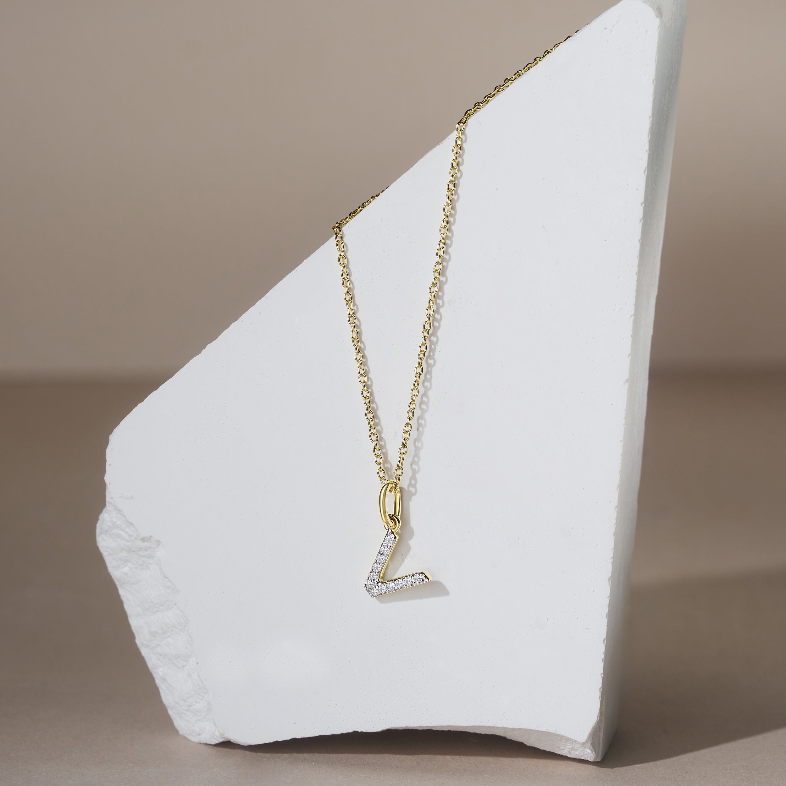 Love Letter Initial V Lab Diamond Necklace set in 18K Gold Vermeil
